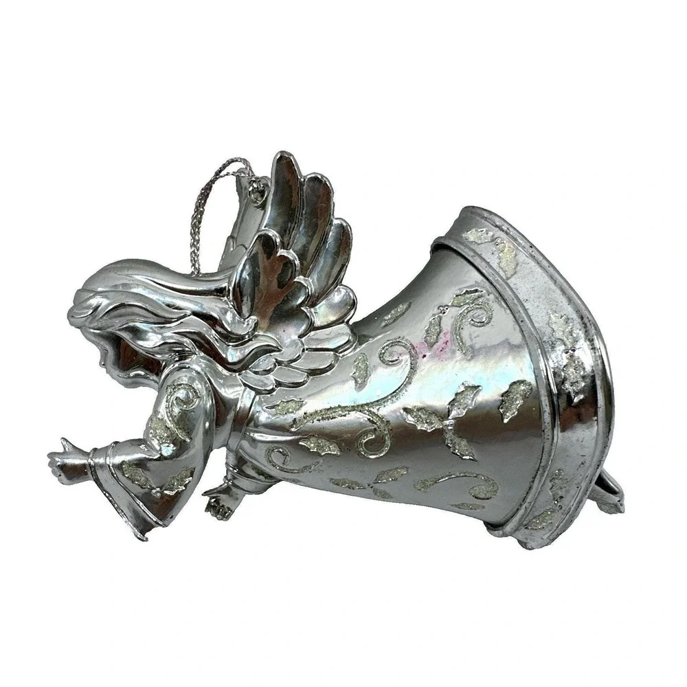 Vintage Silver Angel Bell Christmas Ornament Holiday‎ Decor Tree Decoration